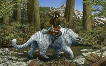 Картинка фэнтези красавицы+и+чудовища лес существо совы девушка всадник