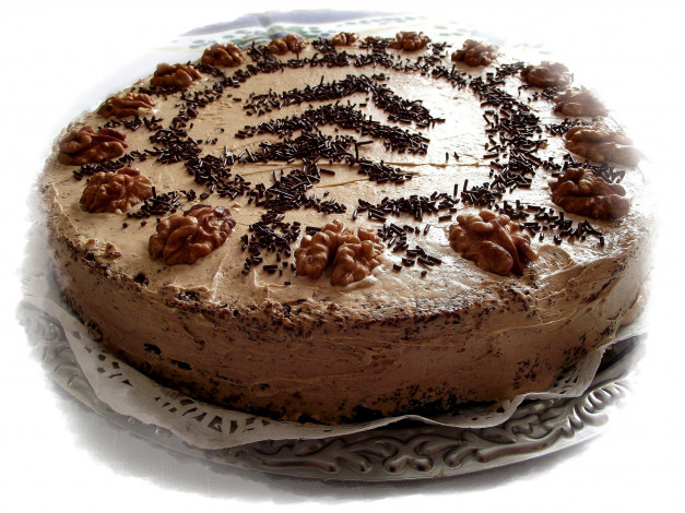 Обои картинки фото еда, торты, грецкие, орехи, крем