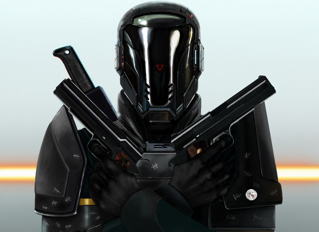 Обои картинки фото фэнтези, роботы,  киборги,  механизмы, шлем, оружие, броня, арт, паладин, gabriel, насечки