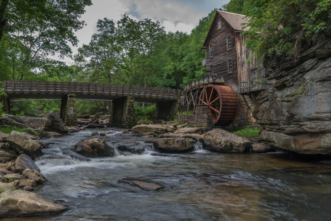 Обои картинки фото разное, мельницы, река, лес