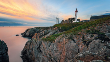 Картинка франция природа маяки камни корабль водоем постройка