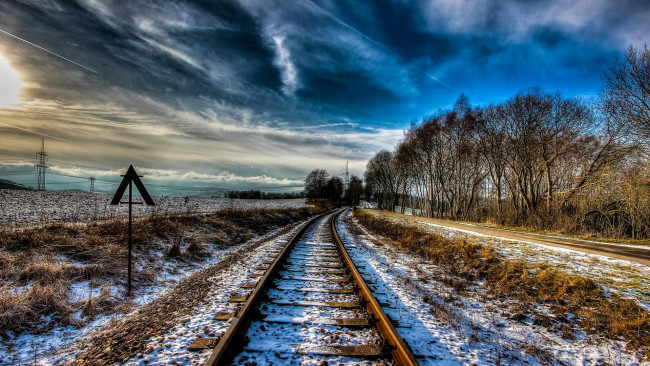 Обои картинки фото разное, транспортные средства и магистрали, железная, дорога, снег, зима, поле, деревья