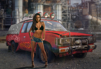 Картинка рисованное люди девушка фон автомобиль взгляд