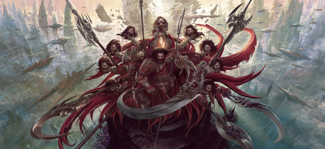 Обои картинки фото фэнтези, существа, фон, мужчина, оружие, взгляд