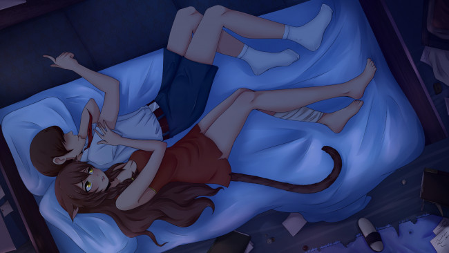 Обои картинки фото аниме, животные,  существа, двое