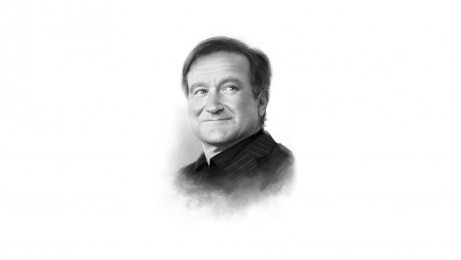 Обои картинки фото robin williams, рисованное, люди, мужчина, фон, взгляд, улыбка