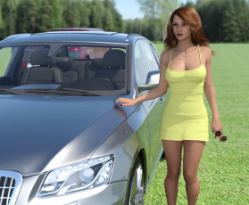 Картинка 3д+графика люди-авто мото+ people-+car+ +moto девушка взгляд фон