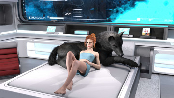 Картинка 3д+графика люди+и+животные+ people+and+animals девушка взгляд фон