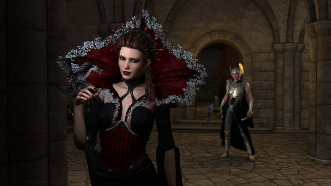 Обои картинки фото 3д графика, фантазия , fantasy, девушка, взгляд, фон