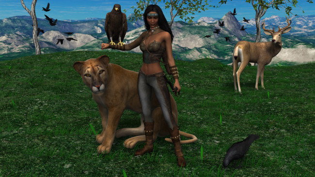 Обои картинки фото 3д графика, люди и животные , people and animals, девушки, взгляд, фон