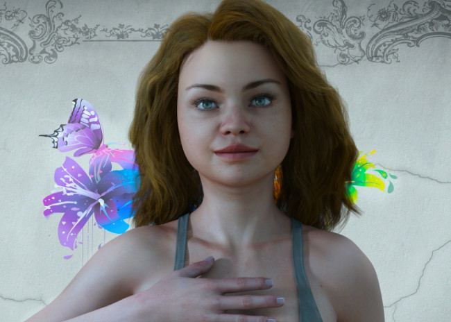 Обои картинки фото 3д графика, люди , people, девушка, взгляд, фон