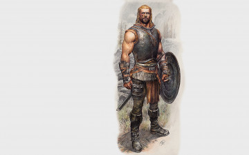 Картинка фэнтези люди воин щит доспех меч тату