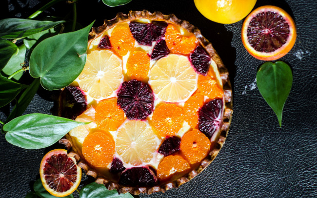 Обои картинки фото еда, пироги, пирог, апельсин, лимон