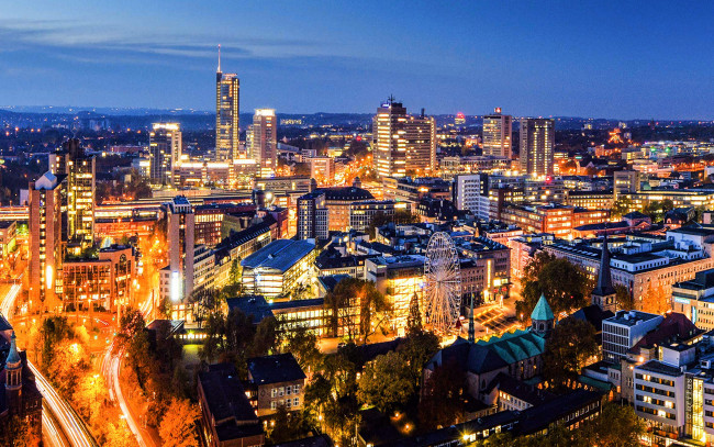 Обои картинки фото essen, germany, города, - огни ночного города