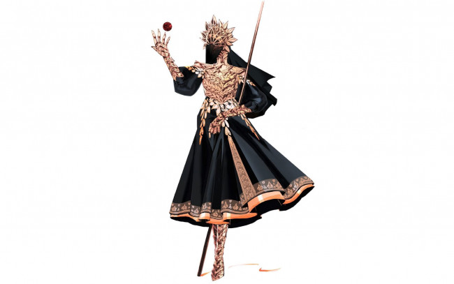 Обои картинки фото фэнтези, маги,  волшебники, девушка, платье, маска, шарик, посох