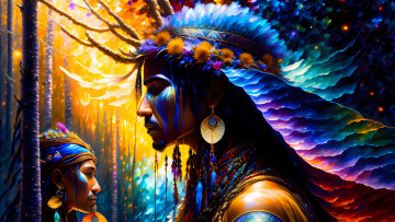 Картинка фэнтези люди нейросети графика нейроарт ai art нейронные сети рисунки нейро искусство индеец