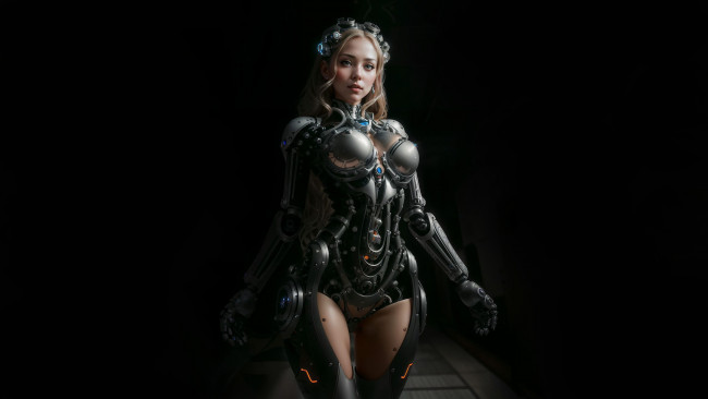 Обои картинки фото фэнтези, роботы,  киборги,  механизмы, нейросети, графика, нейроарт, ai, art, нейронные, сети, рисунки, нейро, искусство, девушка, киборг