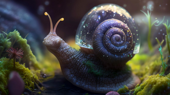 Обои картинки фото фэнтези, существа, нейросети, графика, нейроарт, ai, art, нейронные, сети, рисунки, нейро, искусство, улитка