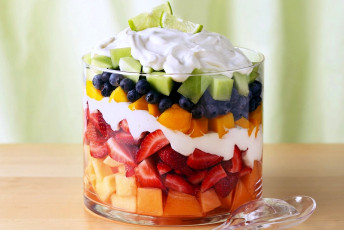 Картинка еда мороженое десерты яблоко лайм манго клубника черника сливки