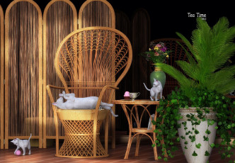 Картинка 3д графика animals животные кошки комната