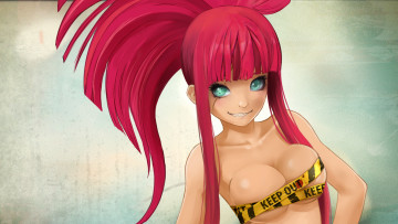 Картинка аниме *unknown другое девушка шрам лента хвост звездочка розовые волосы keep out ухмылка warf