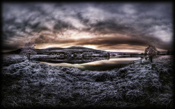 Картинка bend in the river природа зима река изморозь трава