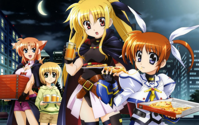 Обои картинки фото аниме, mahou, shoujo, lyrical, nanoha, madoka, magika