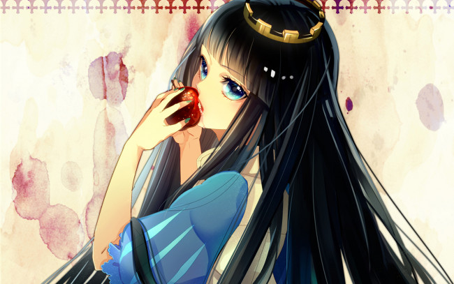 Обои картинки фото аниме, *unknown, другое, яблоко, девушка, корона