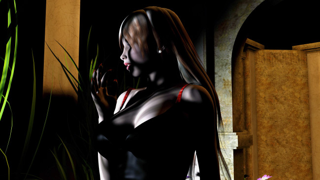 Обои картинки фото 3д, графика, people, люди, растения, взгляд, девушка