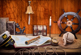 Картинка разное глобусы +карты атлас свеча сундук штурвал