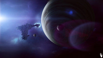 Картинка космос арт спутники корабль планета