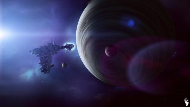 Обои картинки фото космос, арт, спутники, корабль, планета