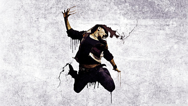 Обои картинки фото музыка, skrillex, потеки, каска, крик, прыжок, человек, скриллекс