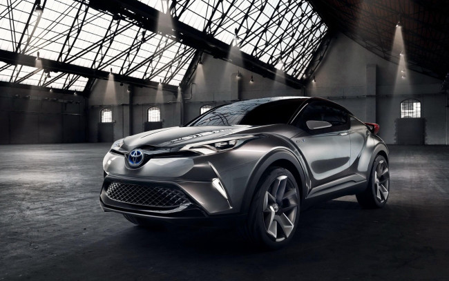 Обои картинки фото автомобили, toyota, свет, ангар, c-hr, concept, серебристый, тойота