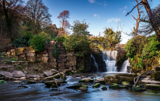 Обои картинки фото природа, водопады, река, водопад, лес