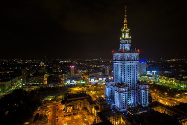 Обои картинки фото warsaw,  poland, города, варшава , польша, ночь