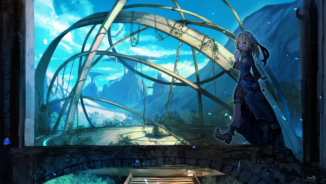 Обои картинки фото аниме, оружие,  техника,  технологии, девушка