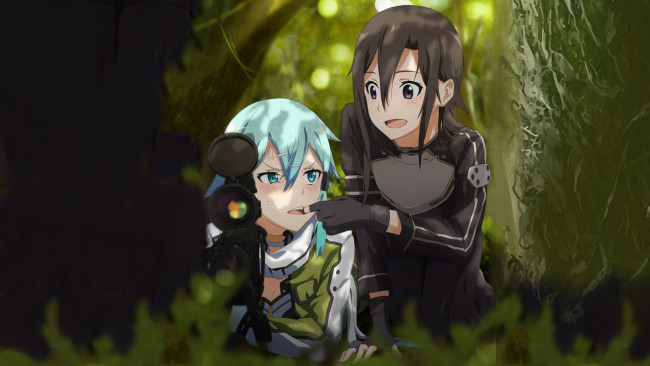 Обои картинки фото аниме, sword art online, девушка, взгляд, фон