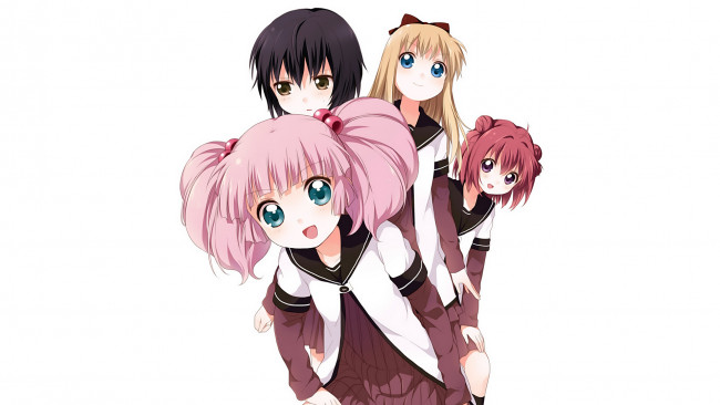 Обои картинки фото аниме, yuru yuri, фон, взгляд, девушки
