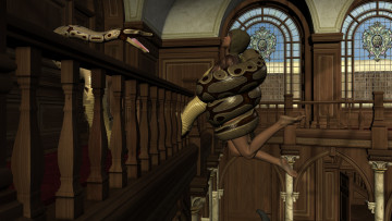 обоя 3д графика, фантазия , fantasy, девушка, взгляд, фон