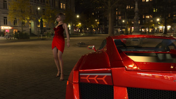 Картинка 3д+графика люди-авто мото+ people-+car+ +moto ночь город автомобиль фон взгляд девушка