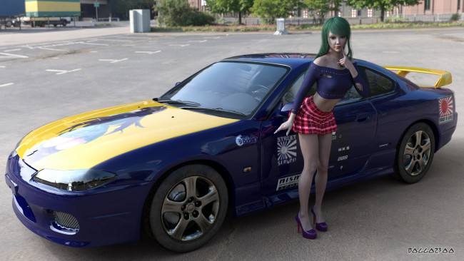 Обои картинки фото 3д графика, люди-авто, мото , people- car ,  moto, фон, взгляд, девушка, автомобиль