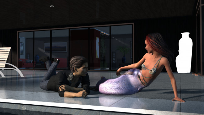 Обои картинки фото 3д графика, существа , creatures, взгляд, девушка, русалка, фон