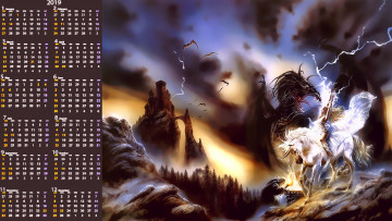 Картинка календари фэнтези лошадь конь гора девушка calendar 2019