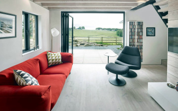 обоя интерьер, гостиная, диван, телевизор, книжный, шкаф