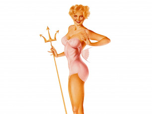 обоя рисованное, alberto vargas, девушка, купальник, трезубец