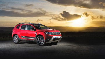 Картинка suv+dacia+duster+techroad автомобили dacia красный дорога закат