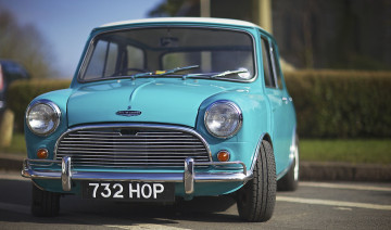 Картинка автомобили mini austin cooper голубой ретро