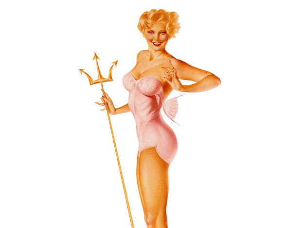 Обои картинки фото рисованное, alberto vargas, девушка, купальник, трезубец