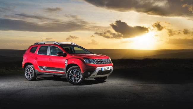 Обои картинки фото suv dacia duster techroad, автомобили, dacia, красный, дорога, закат